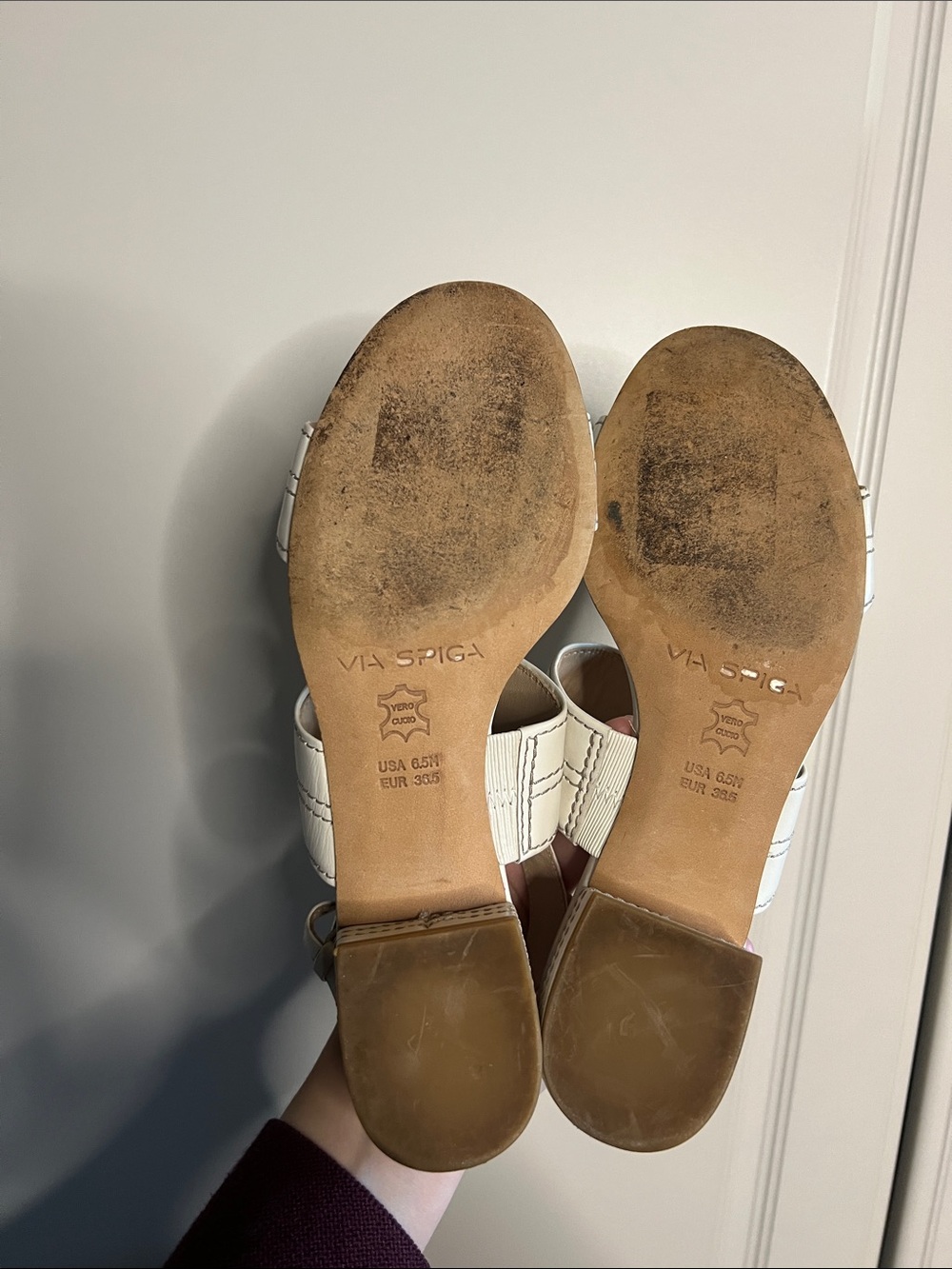 Via Spiga White Leather Low Block Heel Sandals - Picture 11 of 12